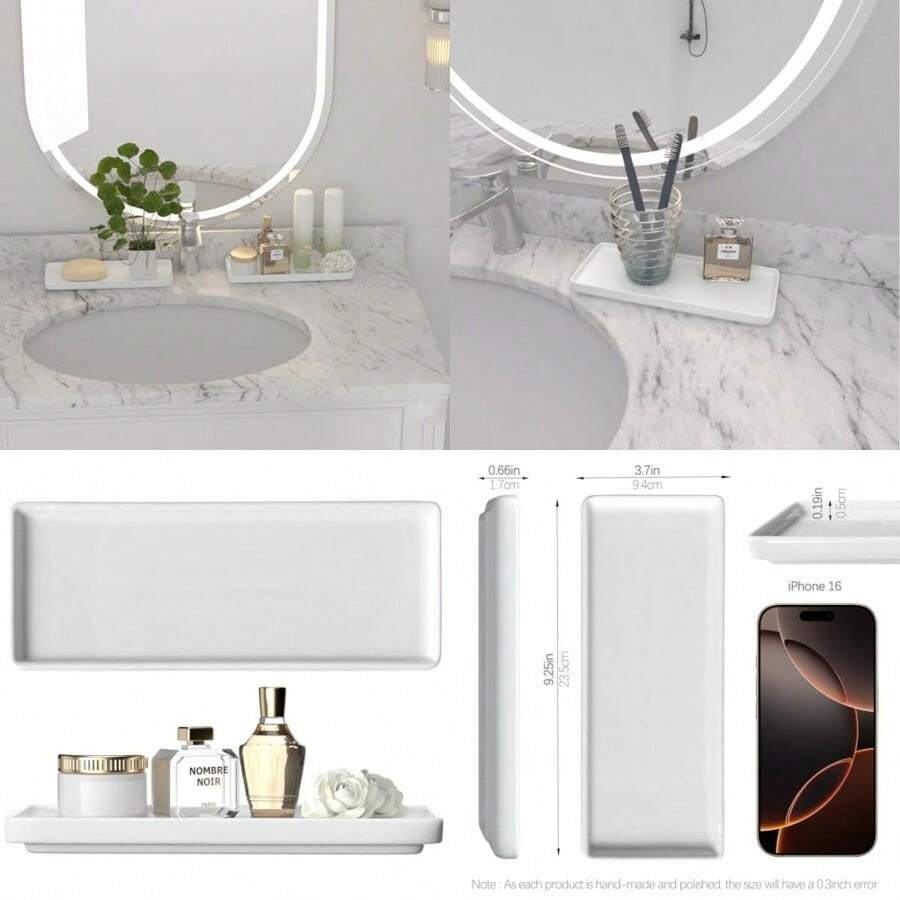 Premium Ceramic Bathroom Tray Sleek NonSlip Organizer For Shower Countertop Vanity 9.25x3.66inch EasyClean CorrosionResistant