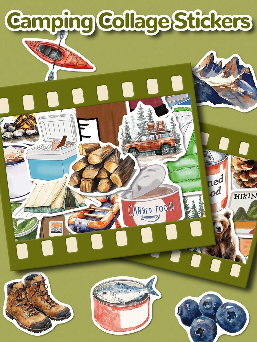 50 pièces Autocollants de collage de camping, créatifs et raffinés avec des designs de carte d'allumettes, de tente. Parfaits pour décorer les albums de découpage, les valises, les guitares, les skateboards, les bouteilles d'eau, les ordinateurs portables - Autocollants pour artisanat