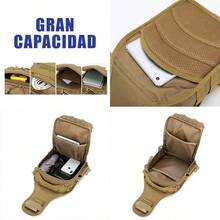 Mochila Pechera Militar Táctica Caqui Liso, Grande Impermeable con Sistema MOLLE.Bandolera Cruzada, Multibolsillos para Organizar.Ideal para Pesca, Senderismo, Camping y Comute Diario - Caqui - Ver 10