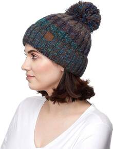 Gorro de invierno para mujeres exclusivo con puntadas de semillas y pompones de confeti (HAT-1816)(HAT-2214)(HAT-2085)(HAT-3841) - Sombrero: verde azulado - Ver 3
