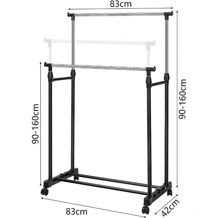 Shoze Clothes Rail Adjustable Garment Rack Telescopic Coat Rack Hanging Rail Clothes Stand With Shoe Shelf And Casters Clothing Rack For Small Place Organiser Shelf Bedroom Clothing Rack - Double Bars - View 1