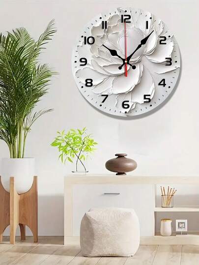 1pc Elegante 10/12inch Silent Wand Klok Abstract Grijs Bloemen Wood Veneer, Round Flat Battery Operated (AA Not Included) Ideal Home Bedrooms, Halls No Ticking, Easy To Read Numbers view 3