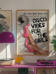 1 Stück ungerahmter Poster mit rosa und schwarzem Schlagzeilen-Motiv von High Heels und Kuss, ideal für Studentenzimmer, Mädchenzimmer, Waschküche, Schlafzimmer Wanddekoration