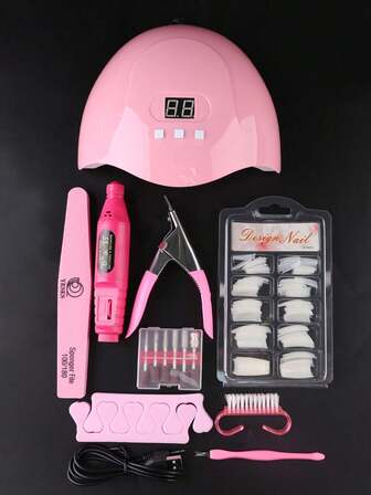 8-In-One Nail Art Tool Set, Nail Art UV Lamp, Gel Nail Polish Glue Dryer, Nail Polish Machine, Dead Skin Fork, Dead Skin Push, Nail File, Finger Divider, Nail Repair Nail Art Set