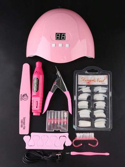 8-In-One Nail Art Tool Set, Nail Art UV Lamp, Gel Nail Polish Glue Dryer, Nail Polish Machine, Dead Skin Fork, Dead Skin Push, Nail File, Finger Divider, Nail Repair Nail Art Set