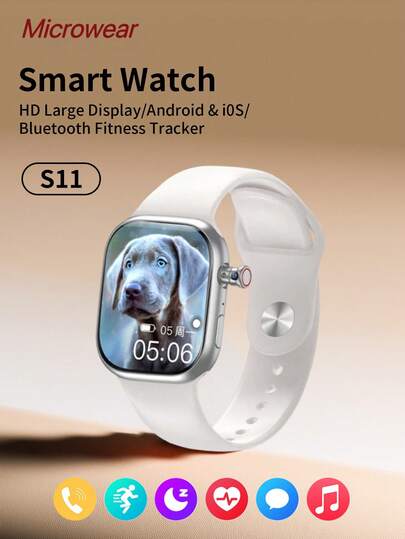 Microwear Reloj inteligente unisex nuevo 2025, compatible con Android e iOS, pantalla táctil HD de 2.06", seguimiento de actividad física, llamadas/mensajes, monitoreo de frecuencia cardíaca y sueño 24/7, caja de resina resistente al agua, color blanco