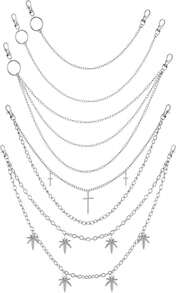 Jadive 5 Pieces Chain Belt Jeans Pants Pocket Waist Multi-Layer Hip Hop Metal Wallet Chain For Men Women