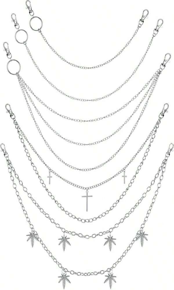 Jadive 5 Pieces Chain Belt Jeans Pants Pocket Waist Multi-Layer Hip Hop Metal Wallet Chain For Men Women