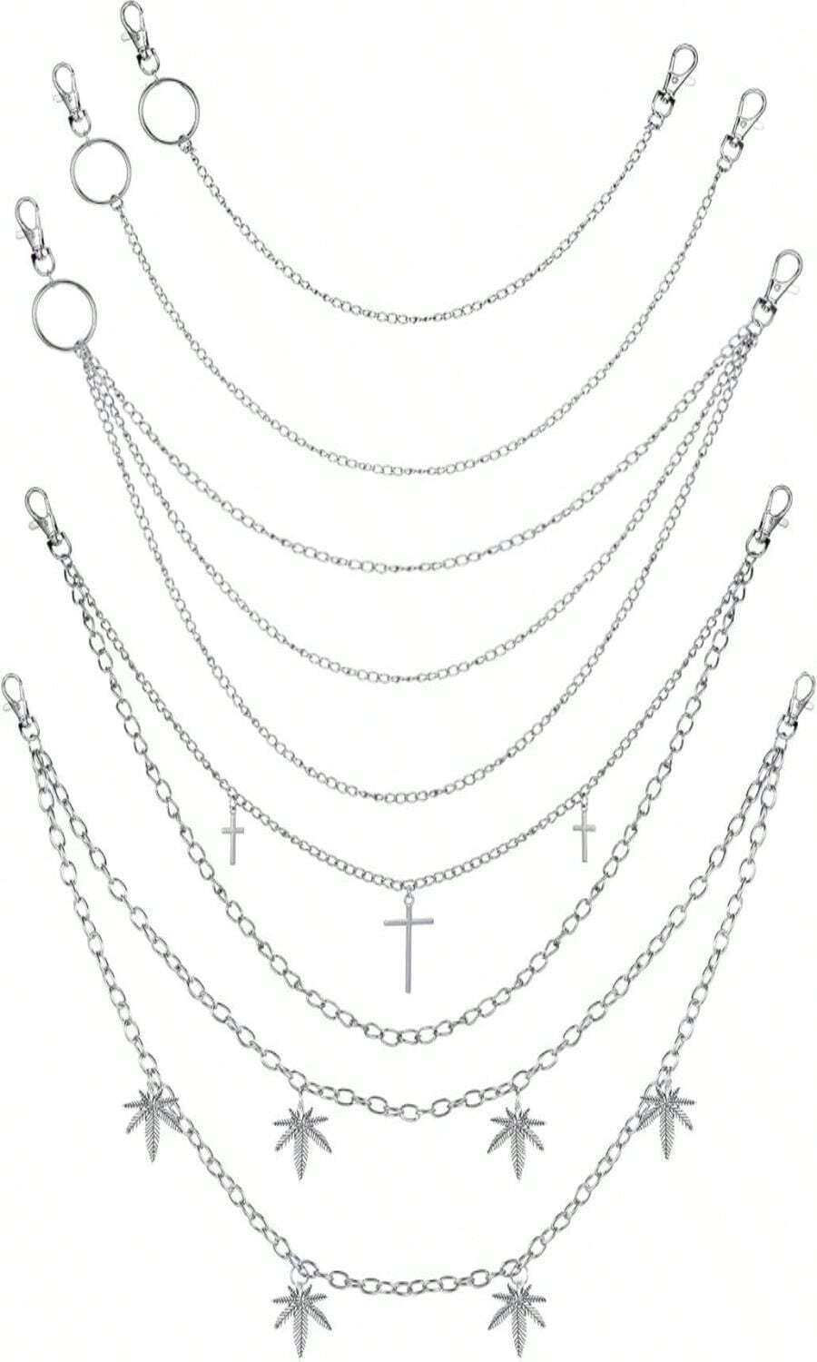 Jadive 5 Pieces Chain Belt Jeans Pants Pocket Waist Multi-Layer Hip Hop Metal Wallet Chain For Men Women