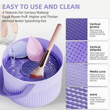 Caja de Limpieza de Brochas de Maquillaje Limpieza, Secado y Almacenamiento 3 en 1,Cepille el material del silicón de la limpieza y del almacenamiento del soplo del huevo de la belleza(Púrpura) - 1 - Ver 3