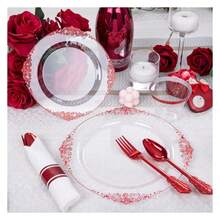 Red Plastic Plates Disposable Set - 175pc Party Dinnerware, 10.25" Dinner & 7.5" Dessert, Silverware, Cups - Wedding & Party Supplies - 如圖/A - 查看 2