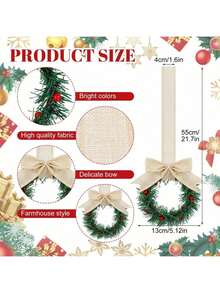 Christmas Mini Cabinet Wreaths For Kitchen With Ribbon Bows Red Berry,Mini Wreaths Farmhouse Decoration Artificial Hanging Garlands For Christmas Front Door Window Chair Wall Christmas Decorations Home Christmas Gifts Christmas Decor - Multicolor - View 2