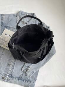 1 pieza Bolso de mano casual con cremallera en negro, bolso minimalista ligero y duradero con múltiples bolsillos y correa de hombro ajustable, mochila de gran capacidad