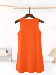 Plus Size Womens Elegant Casual Dress -  Fashion Orange Sleeveless Crew Neck Dress - Perfect For Summer Vacation & Great Gift For Ladies Overseas Printing - 橘色2 - 查看 5