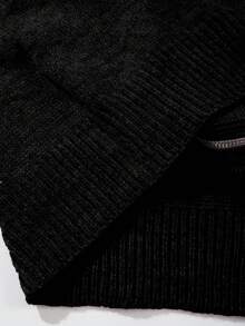 Cardigan tricotat pentru bărbați, simplu, culoare solidă, casual, lejer, cu mânecă lungă și fermoar, toamnă/iarnă - Negru - Vizualizare 9