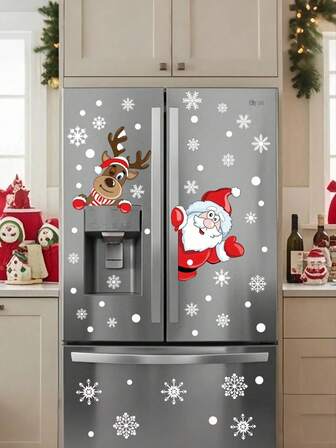 2 piezas Elementos navideños Pegatinas decorativas de Renos y Papá Noel de dibujos animados lindos, autoadhesivas de PVC para decorar la sala de estar, dormitorio, cocina, baño, paredes, ventanas, refrigerador, ambiente navideño, 30 x 20 cm Decoración de habitación Decoración de pared Pegatinas de pared Pegatina de pared. Decoraciones navideñas Decoración navideña Decoraciones navideñas para el hogar