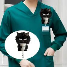 1 Cute Cat Teacup Shrink Badge Clip, 2D Acrylic, Durable Nylon Cord With Easy-To-Open ID Badge Lanyard For Office Nurses, Students, Doctors, Registered Nurses, LPNs, Medical Assistants - 1pc - 查看 6