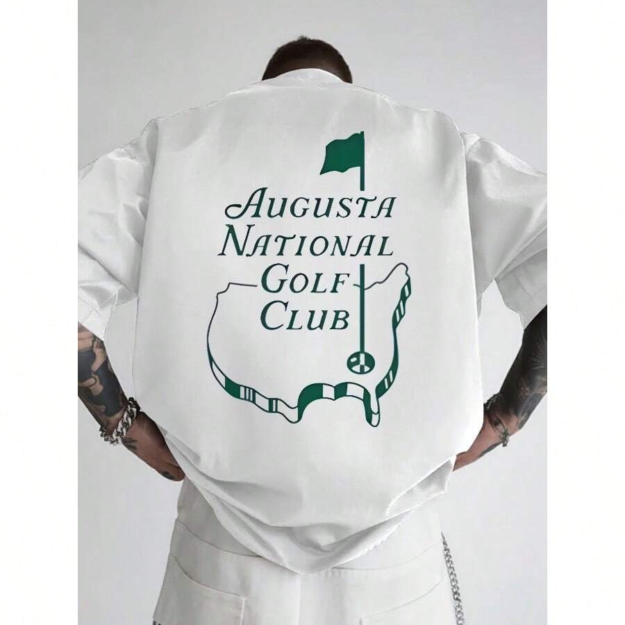 1pcs,100 Percent Cotton,Men's Augusta National Golf Club Logo T-Shirt - Iconic Back Print With Augusta Flag & Golf Course Map, White Short Sleeve Casual Tee For Tournament Fans, Augusta National Golf Club Emblem Apparel, Mens Tshirt, T Shirt Men, Mens Clothes, Mens T Shirts, Mens Shirts, Tshirt For Men, Graphic Tees Men,Graphic T Shirts - trắng - Xem 1