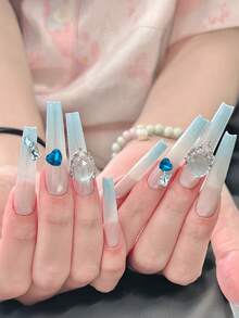 Mix 44pcs Nail Charms Nails, Nail Charms, Nail Supplies, Dopamine Pointed Heart Rhinestones, White, Pink, Green, Blue, Etc. Nail Charms, Light Luxury Style, French Sweet Girl Style, Metal Nail Supplies, Music Festivals, Travel, Festivals And Celebrations, Shiny, White, Pink, Green, Champagne, Blue, Purple Rhinestones Nail Gems, Suitable For Multi-Functional DIY Accessories Nail Decoration Valentine's Day And Back To School - Multicolor - View 6