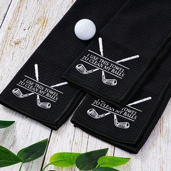 1PC Funny Golf Towel Microfiber Embroidered Ball Towel - I USE THIS TOWELTO CLEAN MY BALLS For Golf Bags With Clip Accessories For Fan Gift Retirement Present Xmas, Perfect Golf Birthday Gifts For Husband, Dad, Wife, Mom, Golf Gifts