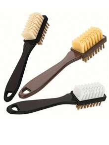 1PC Fabric And Shoe Brushes, 2-In-1 Suede & Leather Shoe Brush And Eraser Set,Plastic Clothes Scrubbing Brush, Suitable For Cleaning The Uppers Of Household Shoes,Household Cleaning Tool,Durable Plastic, Brown Handle, Black And White Bristles For Boots, Imitation Leather And Shoe Care | Suede Maintenance | Double Function Brush | Effective Cleaning Tool, Shoe Brushe