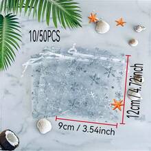 10/50PCSSnowflake Multi-Color Osa Bags, Gift Packaging Bags, Gift Bags, Home And Daily Necessities, Festival And Party Supplies, Wedding Supplies, Table Gift Decoration Packaging, Nylon Bags, Jewelry And Accessory Packaging, Gift Hanging Bags - White Hot Silver - View 9
