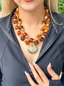 1pc Vintage Luxury Autumn/Winter Multilayer Beaded Necklace, Asymmetrical Design, Elegant Necklace Suitable For Women To Pair With Sweaters, Suitable For Parties And Gatherings, Great Gift For Friends And Family