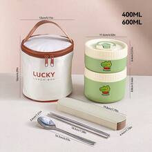 صندوق غداء حراري دائري من الفولاذ المقاوم للصدأ 304 بنمط جميل مع مقبض، صندوق بنتو مزدوج الطبقة معزول قابل للفصل، حاوية غداء محمولة وإعادة الاستخدام مقاومة للتسرب، حاوية تخزين الطعام، آمنة للميكروويف والغسالة الآلية، مناسبة لاستخدام الطلاب والبالغين في المدرسة والمكتب والتخييم والنزهات والسفر