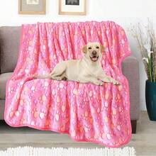 Upgraded Dog Blankets For Large Dogs Dog Cat Blankets Washable 40" X 50" Soft Pet Mat Throw Cover For Kennel Crate Bed Cute Paw Pattern Dog Blanket Pet Blanket 1 Pack Pink - 40x50吋+粉紅色 - 查看 2