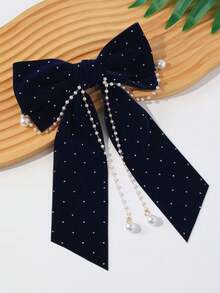 1 kẹp lò xo đính ngọc trai giả đính đá thời trang cho bé gái (Số lượng ngọc trai ngẫu nhiên) - Màu xanh hải quân - Xem 3