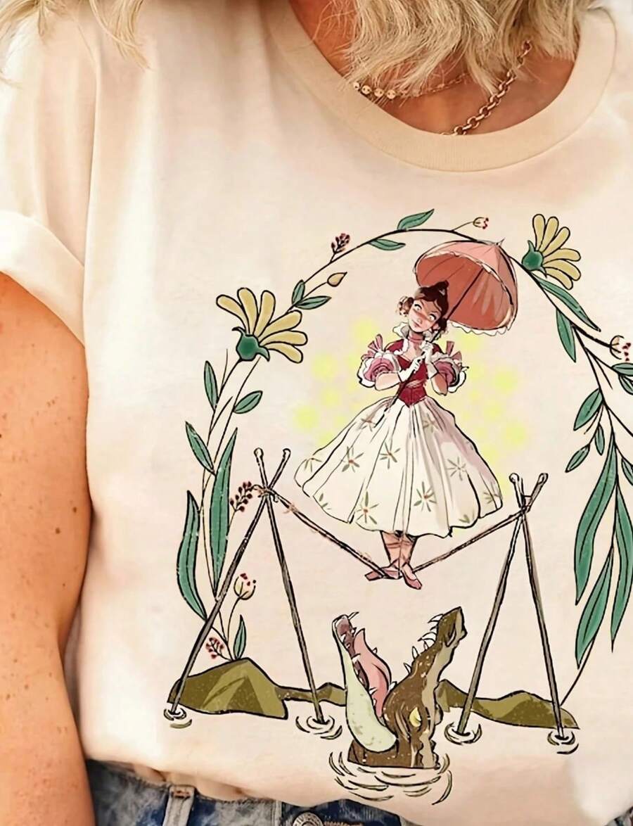 Flower Tightrope Walker Swea Tightrope Girl The Haunted Mansion Shirt Foolish Mortal Land Halloween Family Matching Outfi.Jpg220g Heavy-Duty Pure Cotton T-Shirt, Fashionable And Comfortable Wo's Cotton T-Shirt, Suitable For Weekends, Travel, Shopping, Outdoor Activities Or Leisure, High-Quality Durable Fabric Suitable For All Seasons, Fashionable Top, - 白色5 - 查看 1