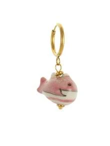 1pc Y2K Stainless Steel Multi-Color Hand-Painted Ceramic Small Fish Pendant Earrings, Suitable For Thanksgiving, Christmas, Autumn/Winter Daily Wear