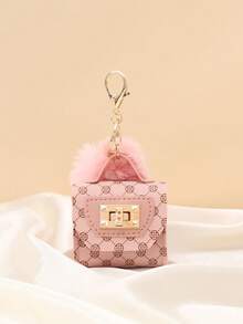 Fashionable And Versatile Bag Charm Mini Earbud Pouch Charm Pendant For Women's Handbag Fluffy Pom-Pom Mini Bag Charm Keychain Car Accessories For Woman Gifts For Women - Pink - View 2