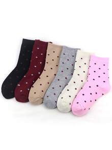 4双/5双/6双/8双安哥拉红色波尔卡圆点提花中筒袜，柔软透气，纯色，蕾丝蝴蝶结设计，适合日常休闲、上学、运动，百搭长袜，秋季 - 彩色 - 查看 9
