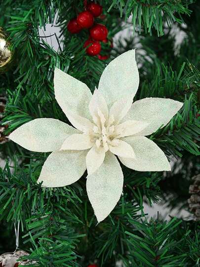 1pc/10pcs S, M Size - Christmas Tree Decoration With Clips. Wreath Decor, Wedding Decoration, Glitter Floral Ornaments, For Christmas Tree Decoration, Wreath, Garland, DIY Crafts, Holiday Party, Winter Home Decor, Suitable For Christmas, Wedding, Party, Gathering, Outdoor Christmas Decorations Room Decor