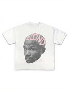 Frank--Ocean Blond Pink Shirt Rap Tee Gift For Fans Rap Music Y2K Cotton Oversized Streetwear Shirt Rap Tee Concert Merch Blonds Album Cover Graphic T-Shirt COTTON New Arrival Anime Clothes T Shirts For Men,Men And Women T-Shirt With Printed Graphic - 白色 - 查看 1