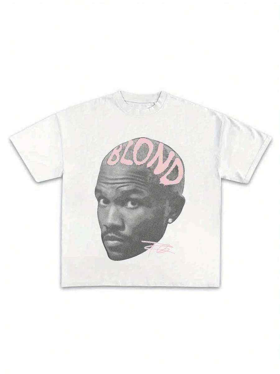 Frank--Ocean Blond Pink Shirt Rap Tee Gift For Fans Rap Music Y2K Cotton Oversized Streetwear Shirt Rap Tee Concert Merch Blonds Album Cover Graphic T-Shirt COTTON New Arrival Anime Clothes T Shirts For Men,Men And Women T-Shirt With Printed Graphic - 白色 - 查看 1