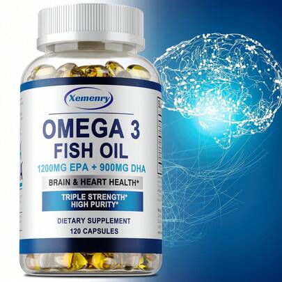 XEMENRY Cápsulas de aceite de pescado Omega 3 de 6330 mg, potencia triple: contienen EPA y DHA para favorecer la salud del corazón, el cerebro, los ojos y el sistema inmunitario (120 unidades)