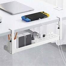 Under Desk Cable Management Tray, Metal Mesh Cable Organizer With Clips For Installation, 3 Holes, Cable Tray With Desktop & Underneath Cable Organizer, Adjustable Wire Rack, Suitable For Home Office Standing Desk - Black - View 10