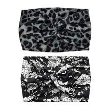 Set de 2 diademas anchas para mujer con flor de rosa y estampado de leopardo, diadema elástica bohemia antideslizante y que absorbe la humedad, adecuada para ejercicio, correr, trabajo, accesorios para el cabello, bufanda de invierno, cálidos bandanas para el cabello de mujer