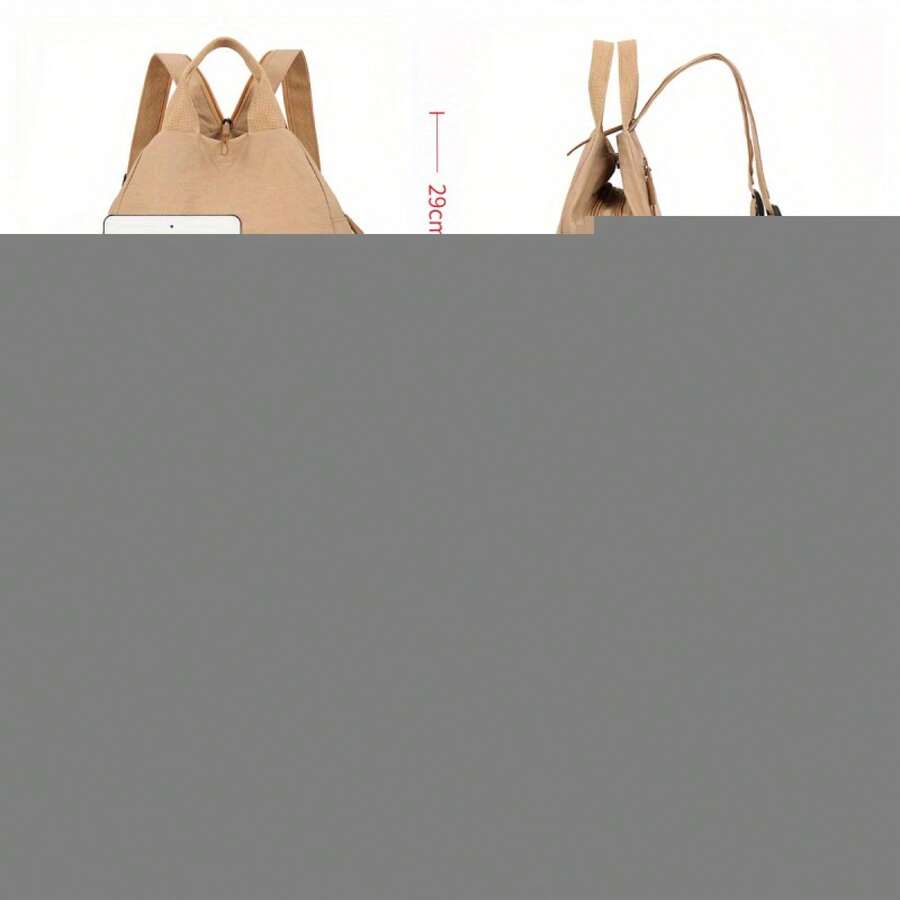 2025 Estate Donna Elegante Casual Multifunzionale Borsa a Tracolla/Zaino, Design con Chiusura a Cerniera, Fodera in Nylon e Poliestere Resistente, Molteplici Scomparti - Cachi/Bianco Sporco/Nero, Borsa a Mano Stile Semplice, Trattamento di Texture Liscia, Accessori da Viaggio, Struttura Leggera, Adatta per Studenti Universitari