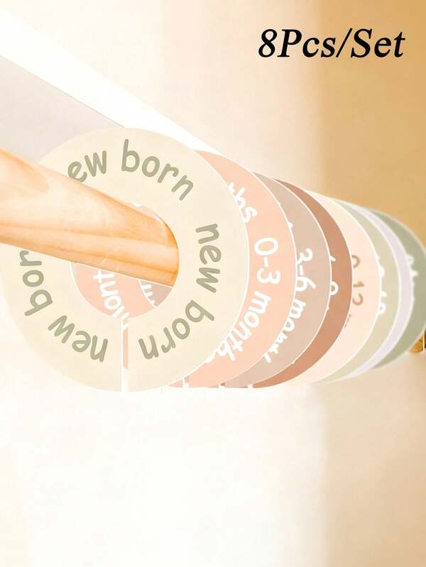 8PCS/SET Baby Closet Size Dividers For Girls Wardrobe Double-Sided Wooden Hanger Separators Baby Clothing Organizers Baby Closet Tag Boards For Clothes Baby Girls Shower Gift Princess Room Decorations