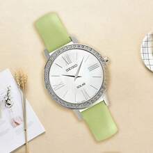 Seiko SUP463P1 Ladies Watch - White Mother Of Pearl Dial Green Leather Strap Quartz - White - View 3