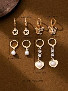 4对简约蝴蝶仿珍珠吊坠耳环套装，百搭日常佩戴，适合女性 - 耳環套裝 - 查看 4
