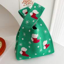 Pungi de Crăciun, Design la scară mică, Geantă mică tricotată cu model floral pentru purtat pe braț, Geantă de mână