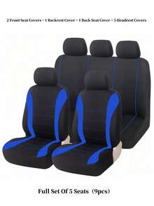 Universal Fit Car Seat Covers Full Set (2/4/9-PCS) - Airbag Compatible Cloth Fabric For Sedan, SUV, Van | Choose 1/2/5-Seater: Includes Headrest & Back Seat Covers - Style a - View 30