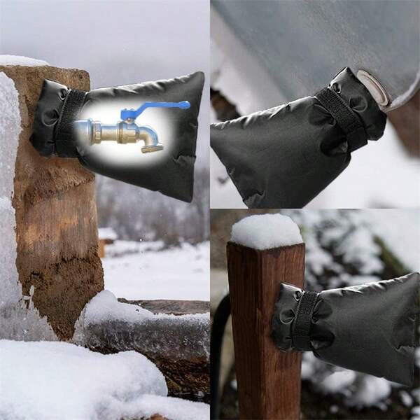 1pc Winter Faucet Cover, Upgraded Reflective Warning Strip, Outdoor Insulation Anti-Freeze Cover, Prevent Icing And Cracking Faucet Protector, Outdoor Pipe Insulation Protection Sleeve, Waterproof Fiber