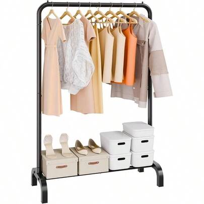 Clothes Rack, Heavy Duty Clothing Garment Rack With Hanging Rod And Bottom Storage Area, Clothing Racks Bedroom Guest Room