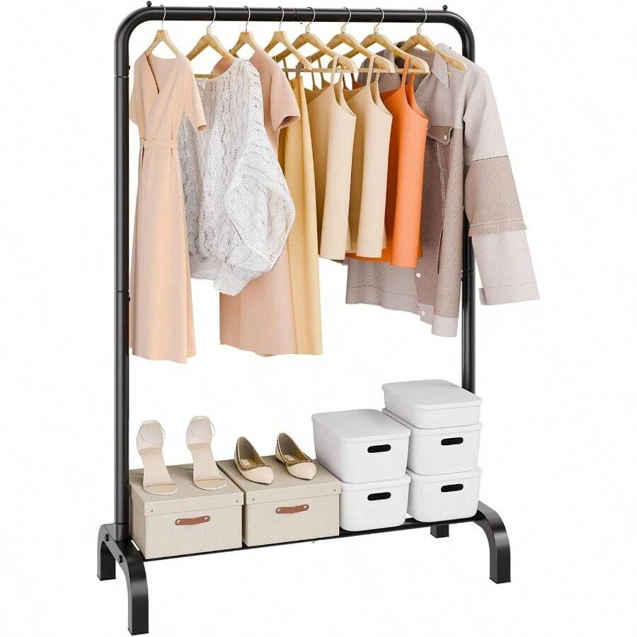 Clothes Rack, Heavy Duty Clothing Garment Rack With Hanging Rod And Bottom Storage Area, Clothing Racks Bedroom Guest Room