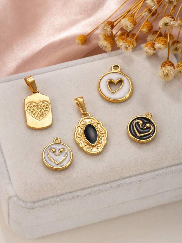 1 pieza Colgante con forma de corazón chapado en oro de 18K de acero inoxidable, colgante elegante para hacer collares, aretes, joyería, uso diario, regalo